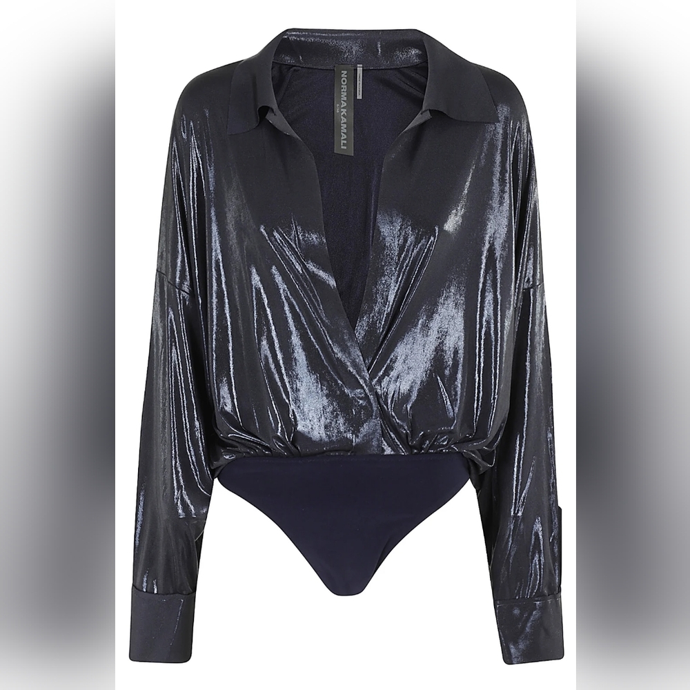 NWT Norma Kamali Oversized Boyfriend Shirt Black Lurex Size M